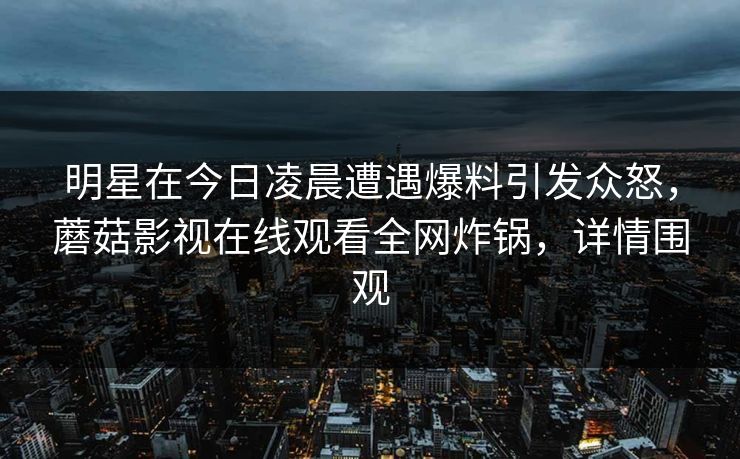 明星在今日凌晨遭遇爆料引发众怒，蘑菇影视在线观看全网炸锅，详情围观
