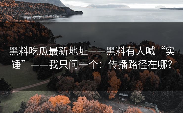 黑料吃瓜最新地址——黑料有人喊“实锤”——我只问一个：传播路径在哪？