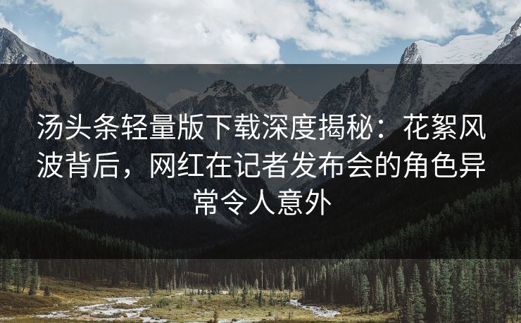汤头条轻量版下载深度揭秘：花絮风波背后，网红在记者发布会的角色异常令人意外